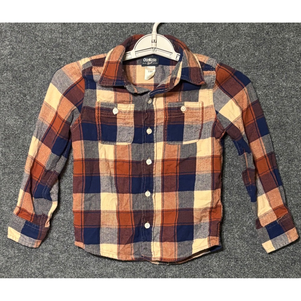 OshKosh B'gosh Kids Boys Plaid Long Sleeve Button Up Flannel Shirt Size‎ 6